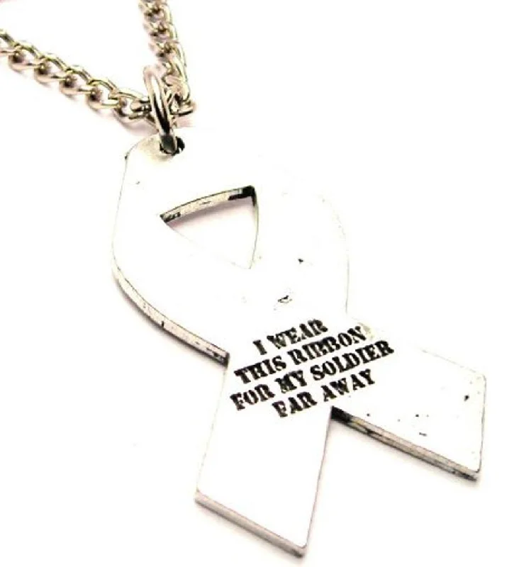 Luxury Silver Necklace-I Wear This Ribbon For My Soldier Far Away Single Charm Necklace