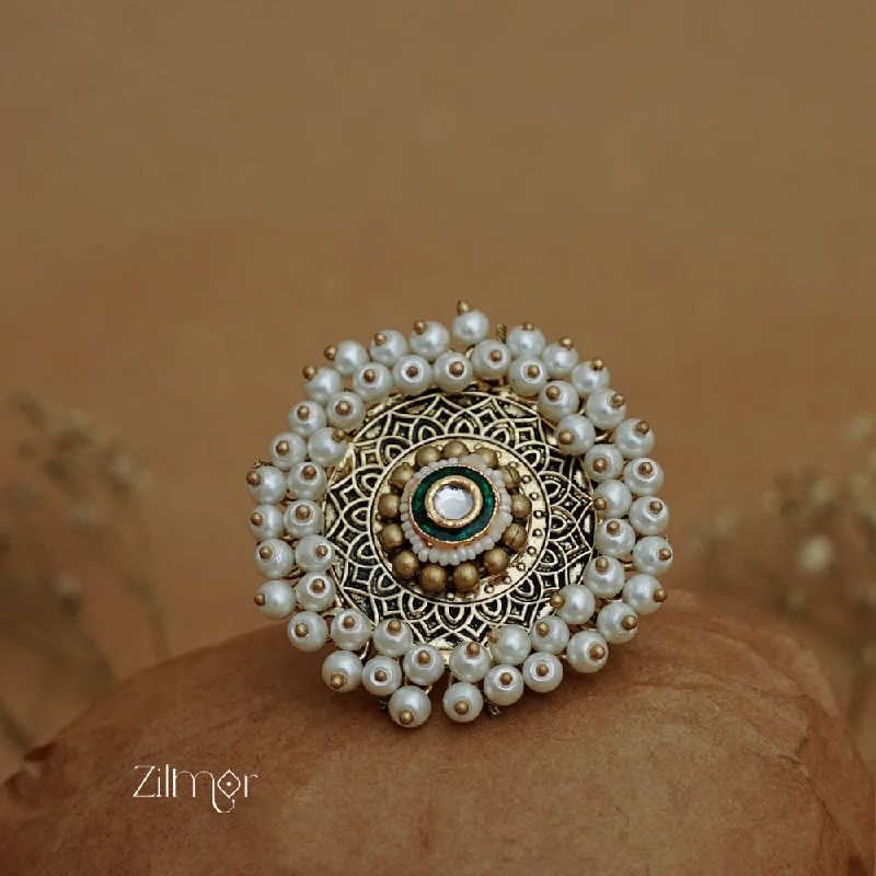 Classic Wedding Band-ZA1011165 - Pearl Cluster Adjustable Ring