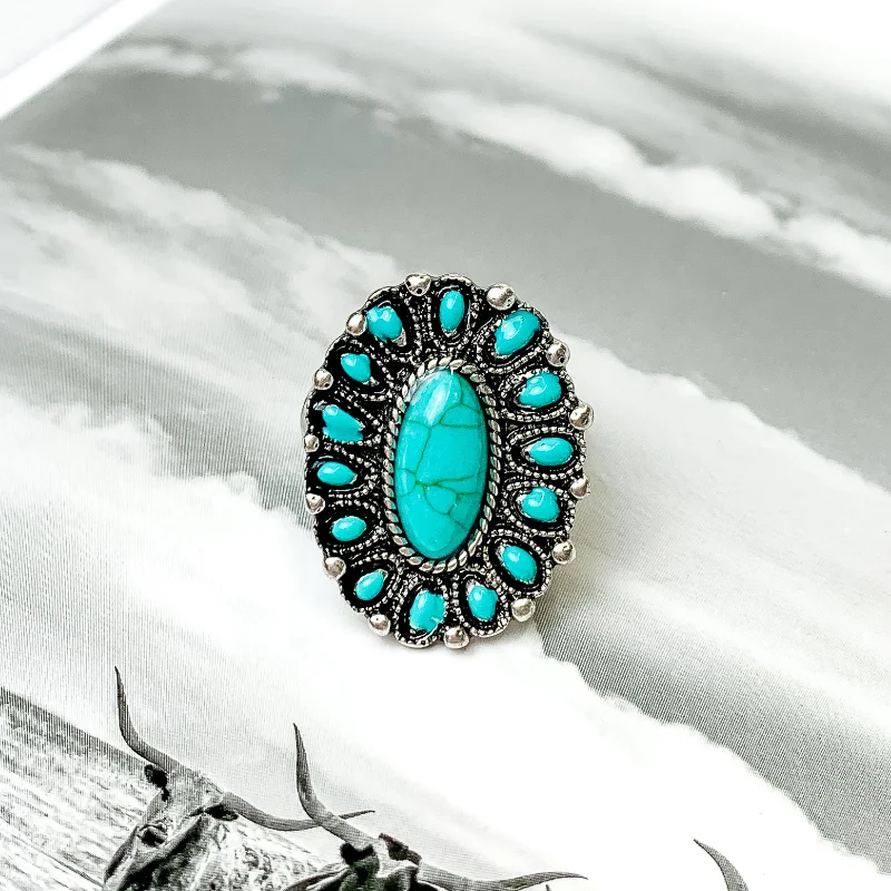 Birthstone Ring for Women-Faux Turquoise Cluster Stretchy Ring