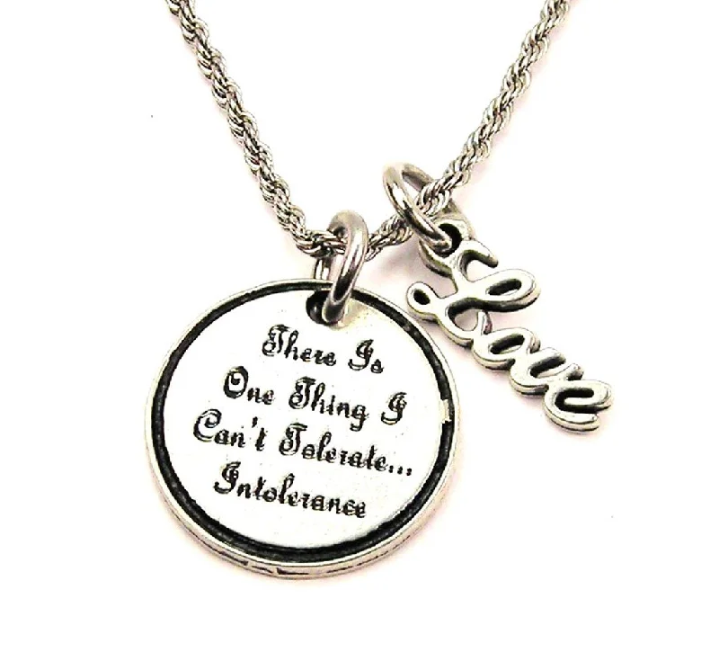 Trendy Long Necklace-There Is One Think I Can't Tolerate, Intolerance 20" Chain Necklace With Cursive Love Accent