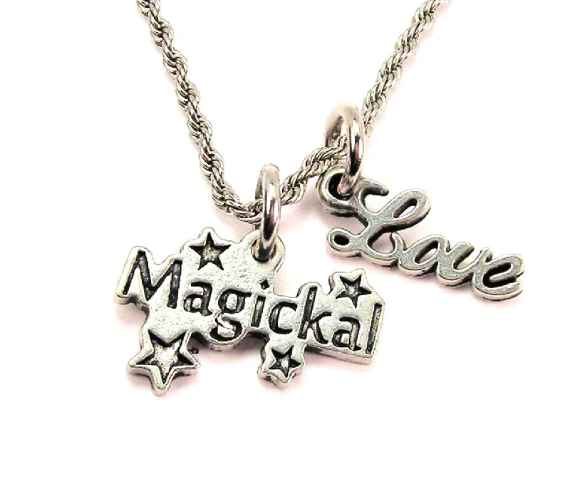 Fashionable Name Necklace-Magickal 20" Chain Necklace With Cursive Love Accent