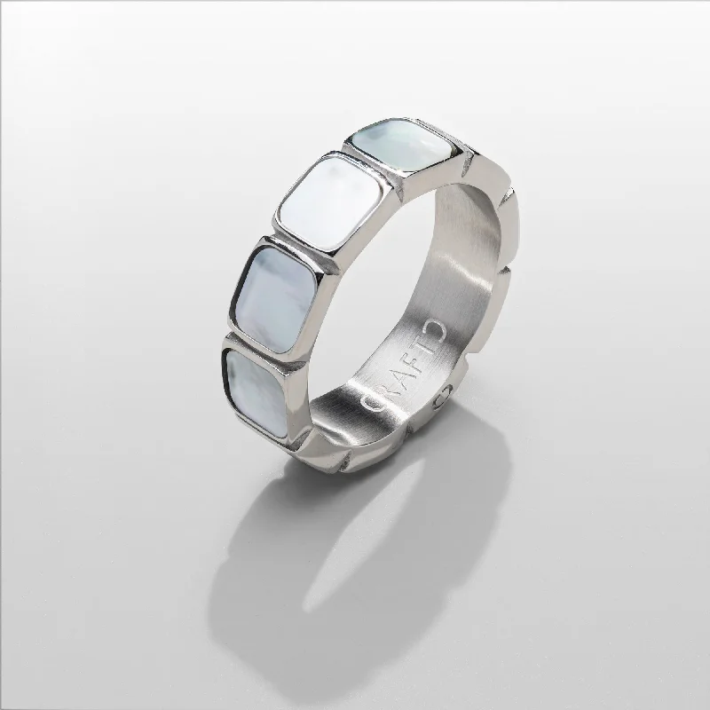 Silver Cocktail Ring-White Stone Band Ring (Silver)