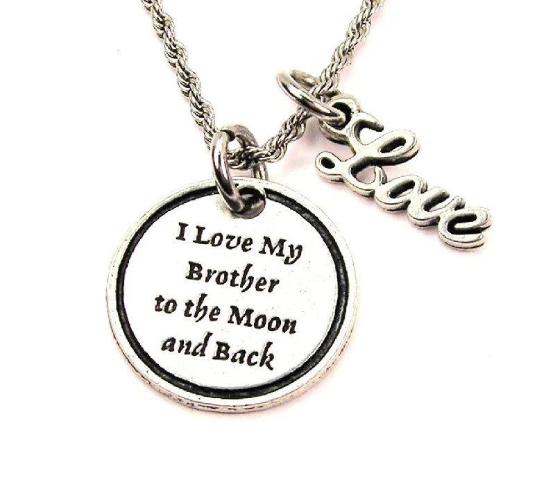 Women’s Engagement Necklace-I Love My Brother To The Moon And Back 20" Chain Necklace With Cursive Love Accent