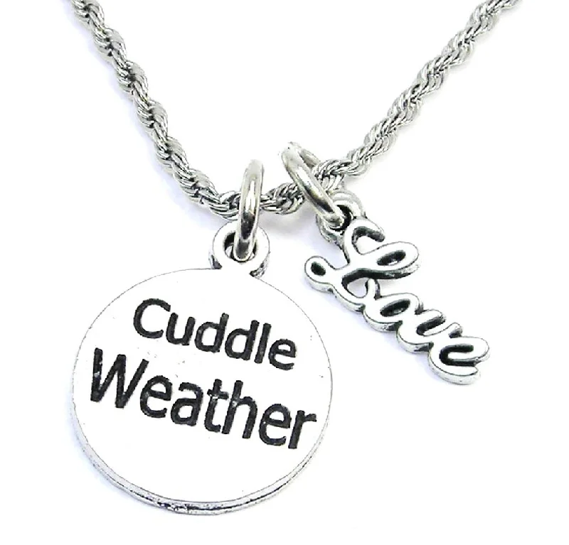 Silver Necklace with Stones-Cuddle Weather 20" Rope Necklace With Love