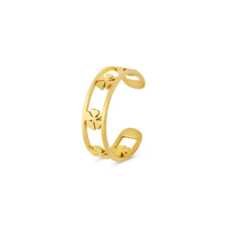 Trendy Stackable Rings-Hollow Clover Adjustable Ring - Gold