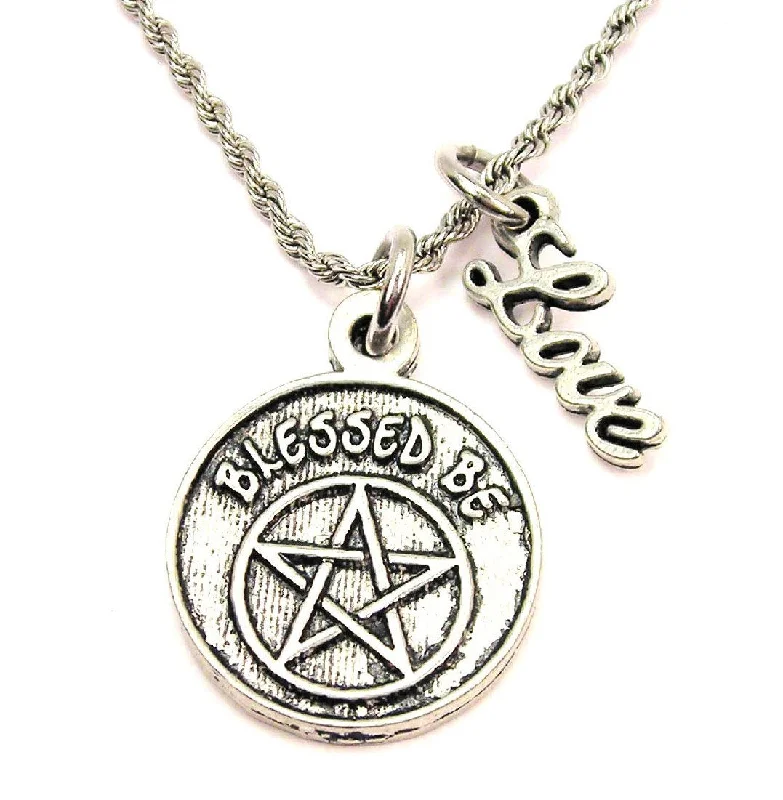 Lightweight Pendant Necklace-Blessed Be 20" Chain Necklace With Cursive Love Accent