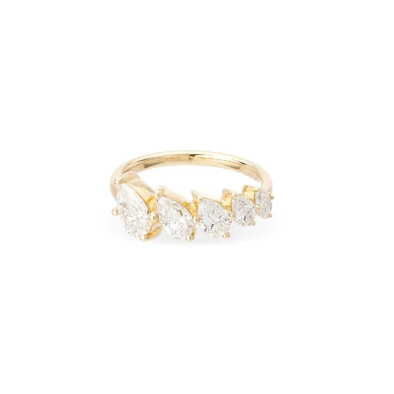 Trendy Stackable Rings-Graduated Pear Diamond Ring - Lab Grown