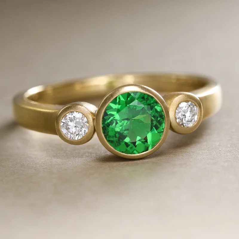 Custom Silver Engagement Ring-Tsavorite Garnet and Diamond Ring