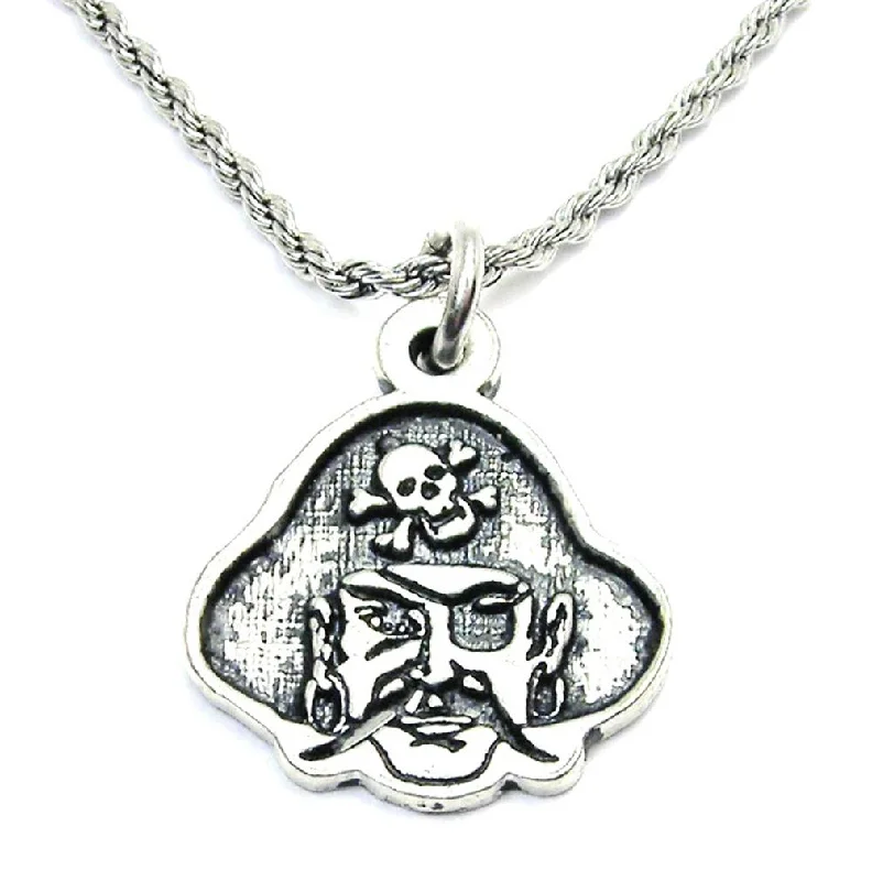 Sterling Silver Pendant Necklace-Pirate Face Mascot Single Charm Necklace