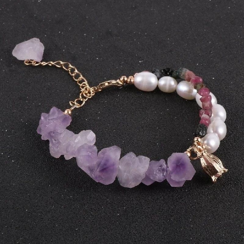 Multi-Colored Leather Bracelet-Amethyst Crystal Bracelet Fusion