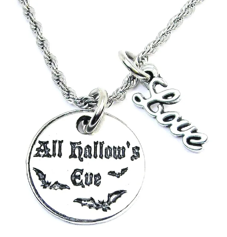 Engraved Name Necklace-All Hallow's Eve Circle With Bats 20" Rope Necklace With Love