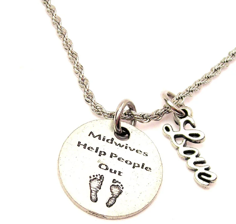 Classic Link Necklace-Midwives Help People Out 20" Chain Necklace With Cursive Love Accent