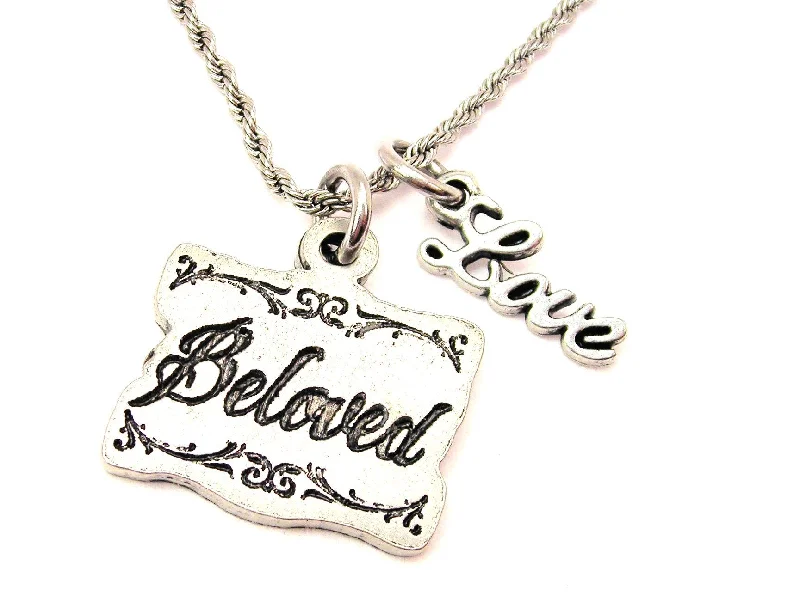 Casual Bead Necklace-Beloved 20" Chain Necklace With Cursive Love Accent