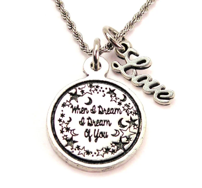 Long Necklace for Party-When I Dream I Dream Of You 20" Chain Necklace With Cursive Love Accent