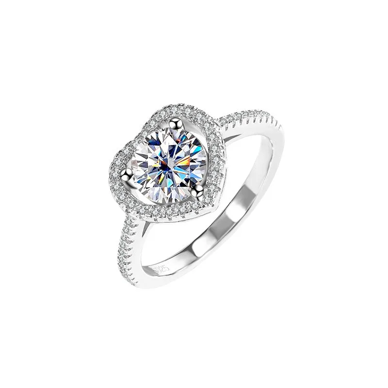 Men's Stainless Steel Ring-Diamond Halo Heart Ring | S925 | Moissanite