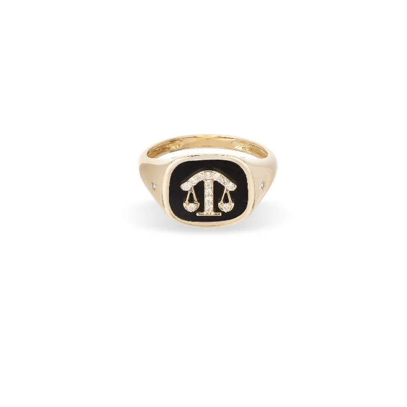 Custom Birthstone Ring for Mom-Zodiac Ceramic + Diamond Libra Signet Ring