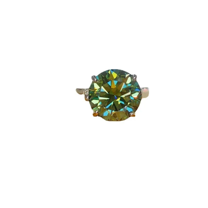 Silver Heart Ring-Green Diamond Ring | 18K Gold | Moissanite