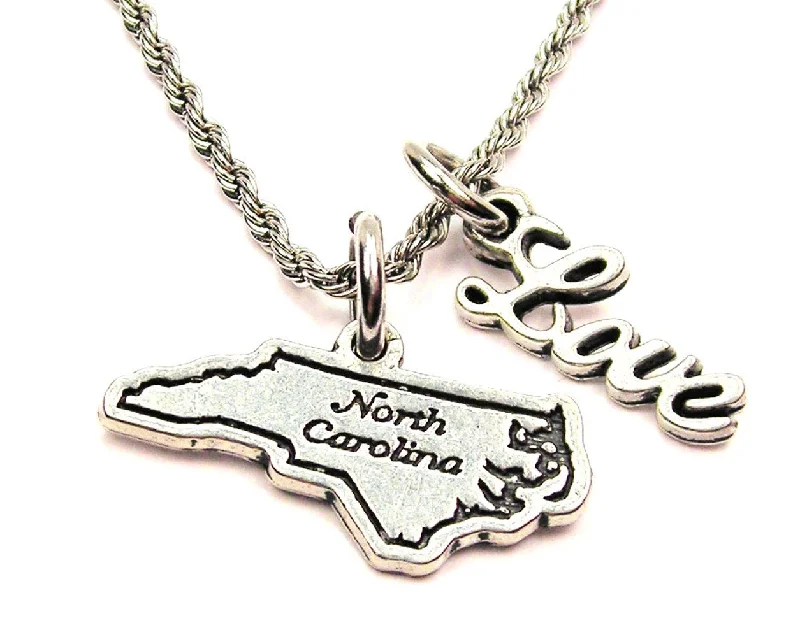 Sparkling Diamond Necklace-North Carolina 20" Chain Necklace With Cursive Love Accent