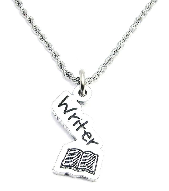 Vintage Beaded Necklace-Writer With Book Single Charm Necklace