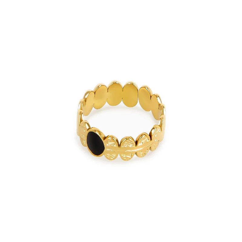 Vintage Diamond Ring-Oval Onyx Adjustable Ring - Gold