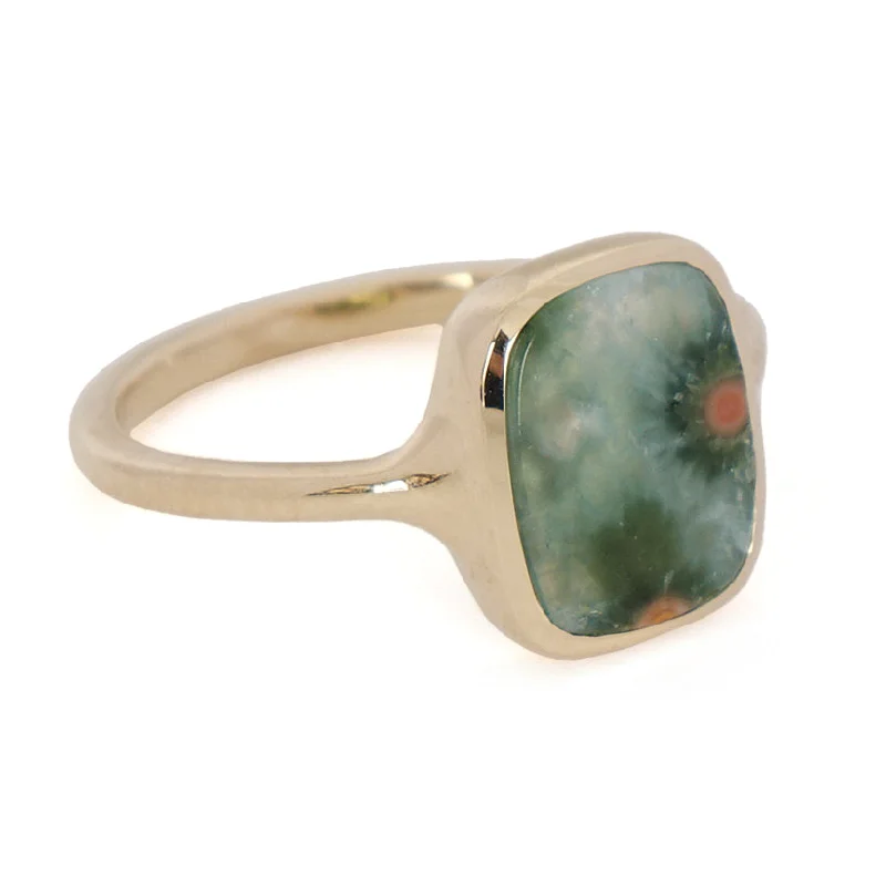 Unique Gemstone Ring-Jasper Rectangle Signet Ring