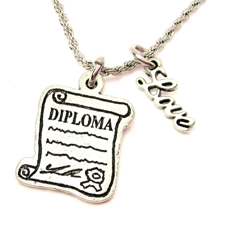 Bar Pendant Necklace-Diploma 20" Chain Necklace With Cursive Love Accent