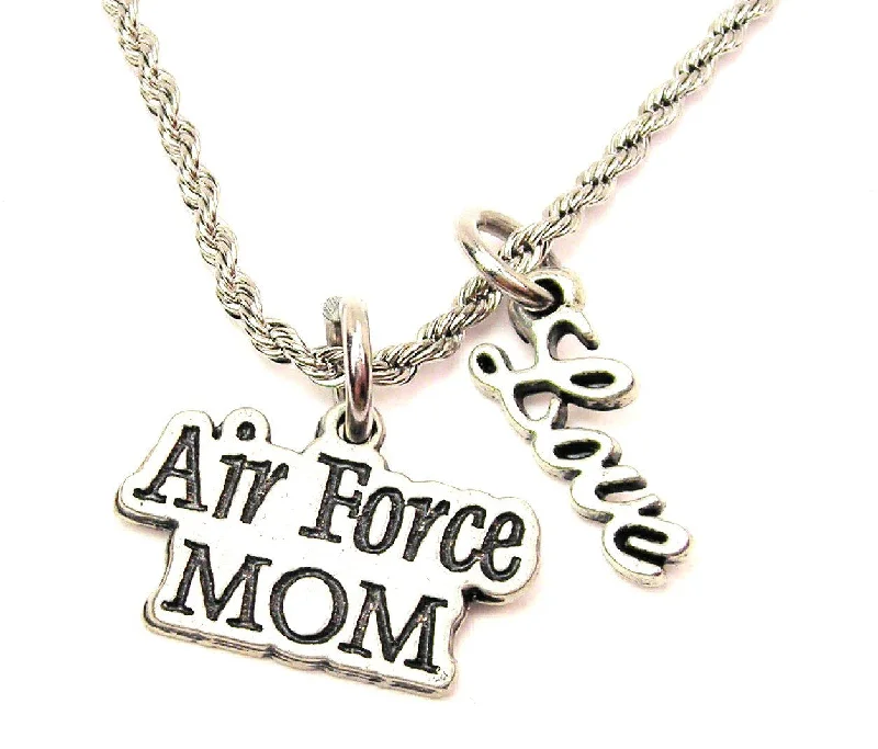 Fashionable Choker Necklace-Air Force Mom 20" Chain Necklace With Cursive Love Accent