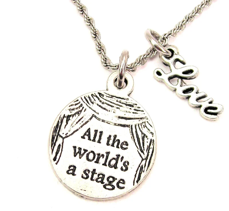 Sapphire Necklace-All The World's A Stage 20" Chain Necklace With Cursive Love Accent