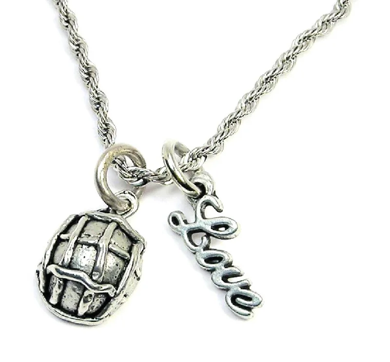 Boho Style Necklace-Soldier Army Helmet 20" Rope Necklace With Love