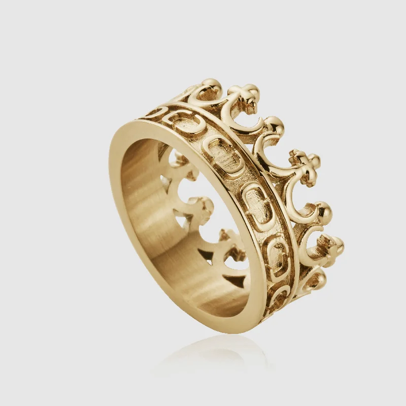 Thin Gold Ring for Women-Crown Ring (Gold)