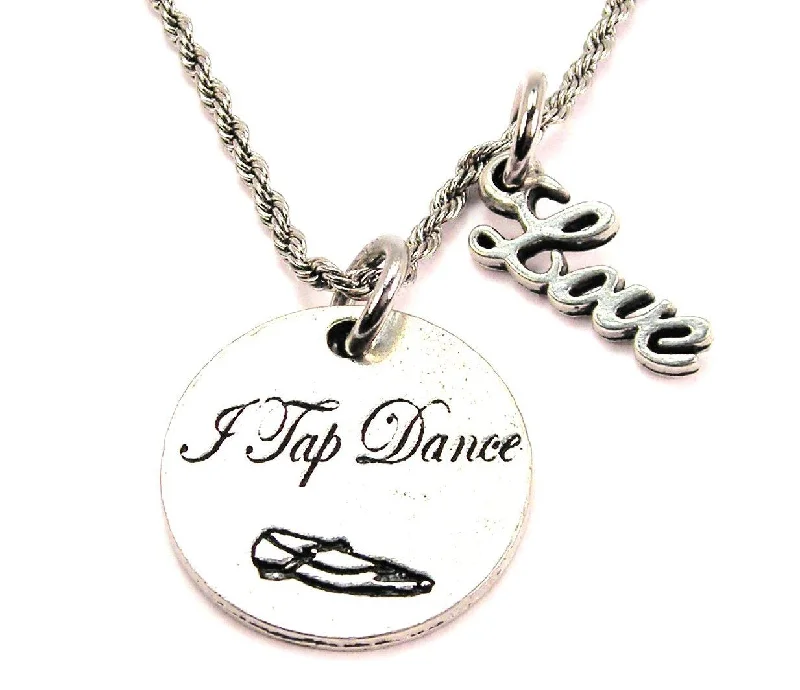 Dainty Silver Necklace-I Tap Dance 20" Chain Necklace With Cursive Love Accent