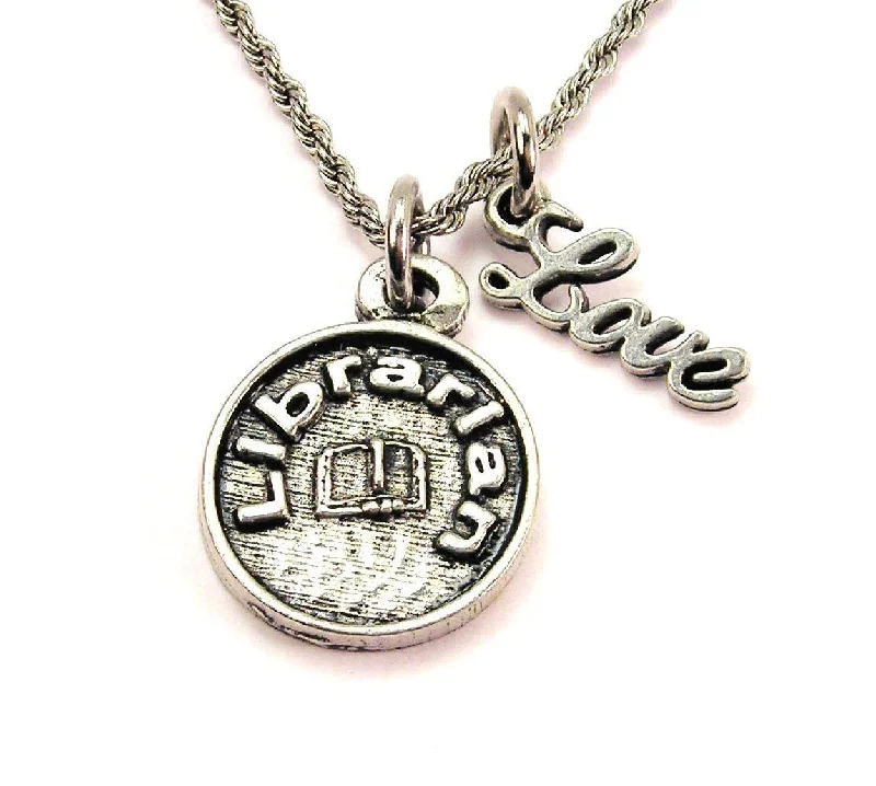 Engraved Name Necklace-Librarian 20" Chain Necklace With Cursive Love Accent