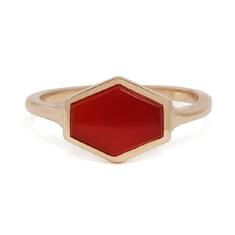 Custom Diamond Promise Ring-Carnelian Hexagon Signet Ring