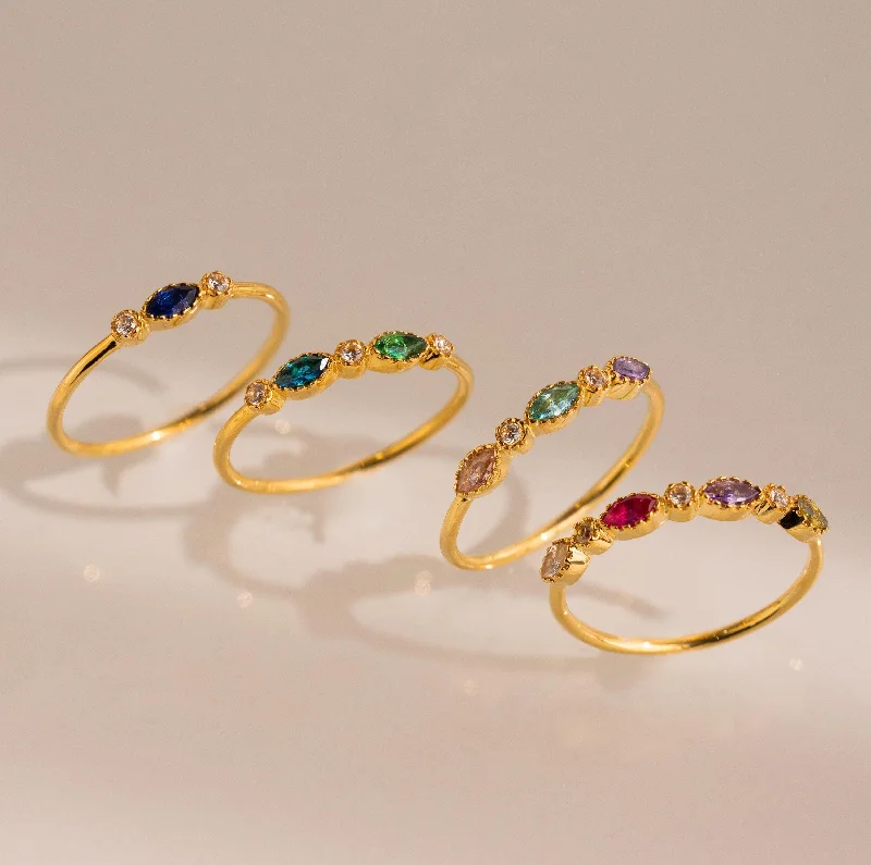 Gemstone Wedding Ring Set-Cluster Marquise Birthstone Ring