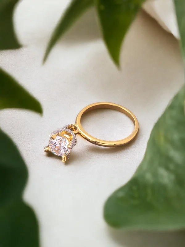 Engagement Ring with Pink Diamond-Golden Nupoor Zirconia Ring - EOSS