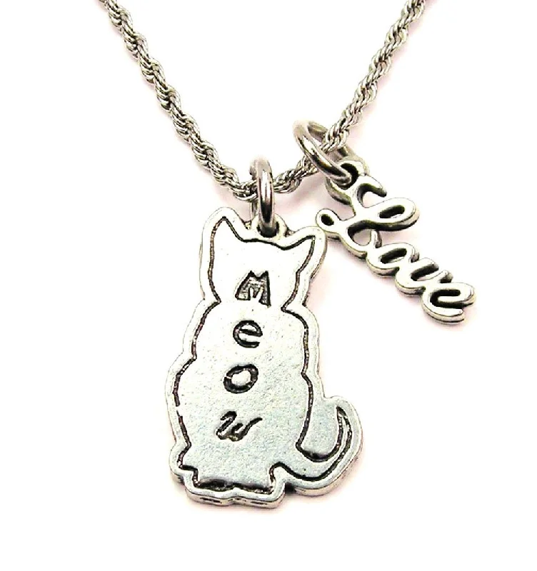 Women’s Elegant Necklace-Meow Cat 20" Chain Necklace With Cursive Love Accent