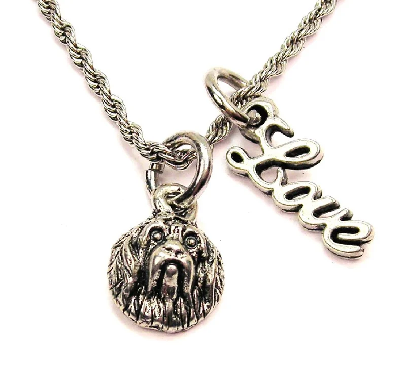 Silver Cross Necklace-Cocker Spaniel Face 20" Chain Necklace With Cursive Love Accent