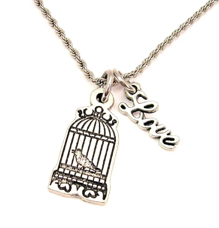 Luxury Chain Necklace for Women-Caged Bird 20" Chain Necklace With Cursive Love Accent