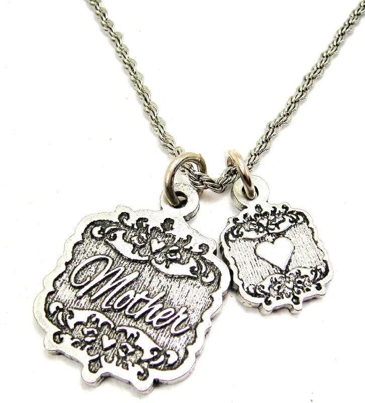 Elegant Choker Necklace-Mother Victorian Scroll With Victorian Accent Heart 20" Stainless Steel Rope Necklace