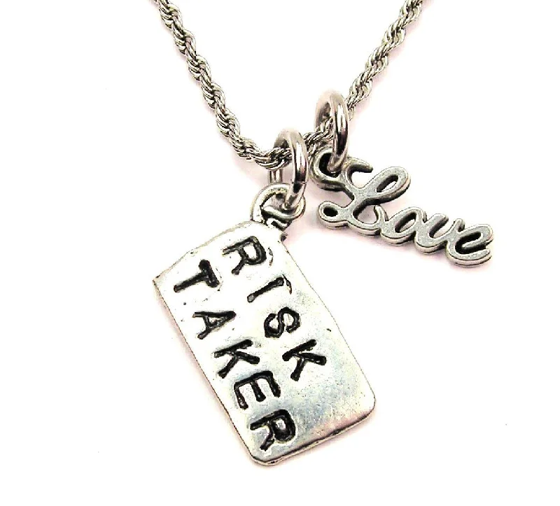 Unique Pendant Necklace-Risk Taker 20" Chain Necklace With Cursive Love Accent