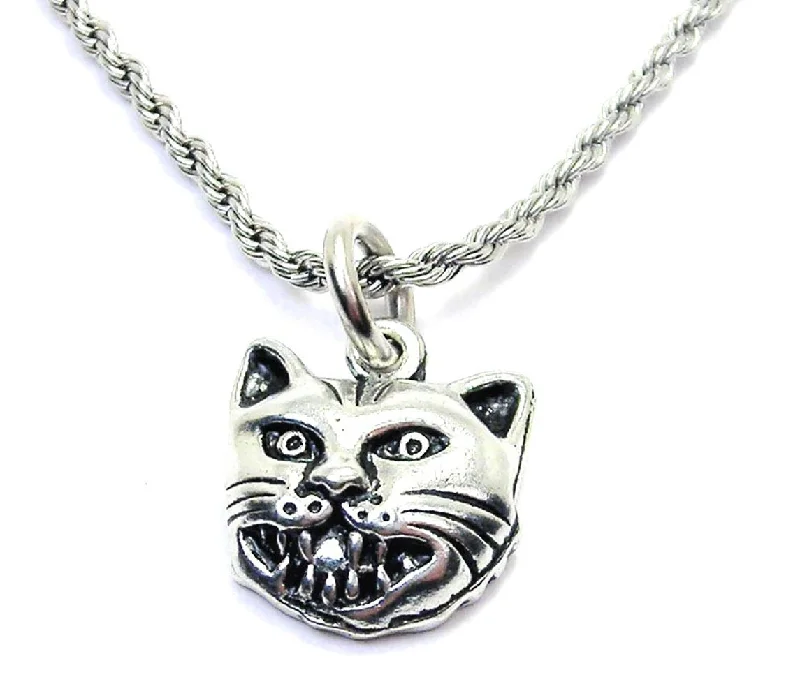 Pearls and Diamonds Necklace-Angry Cat Single Charm Necklace