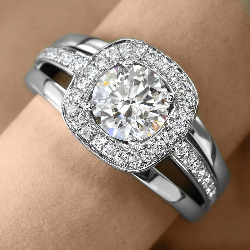 Custom Diamond Promise Ring-Modern Cushion Halo Diamond Ring