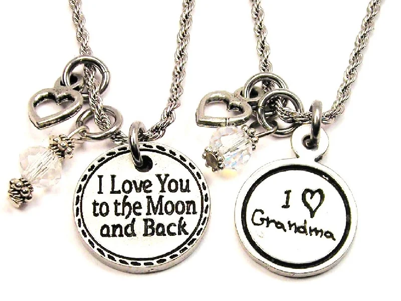 Silver Name Necklace-Grandma I Love You To The Moon And Back Set Of 2 Rope Chain Necklaces