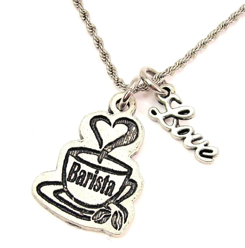 Simple Silver Pendant Necklace-Barista 20" Chain Necklace With Cursive Love Accent