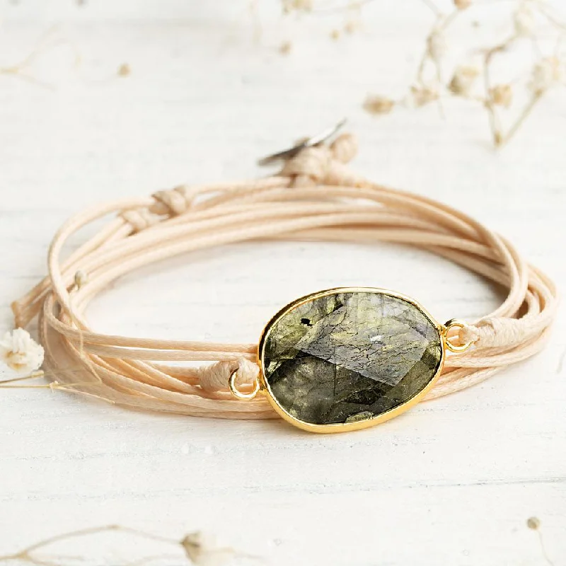 Gold Link Bangle-Labradorite String Bracelet