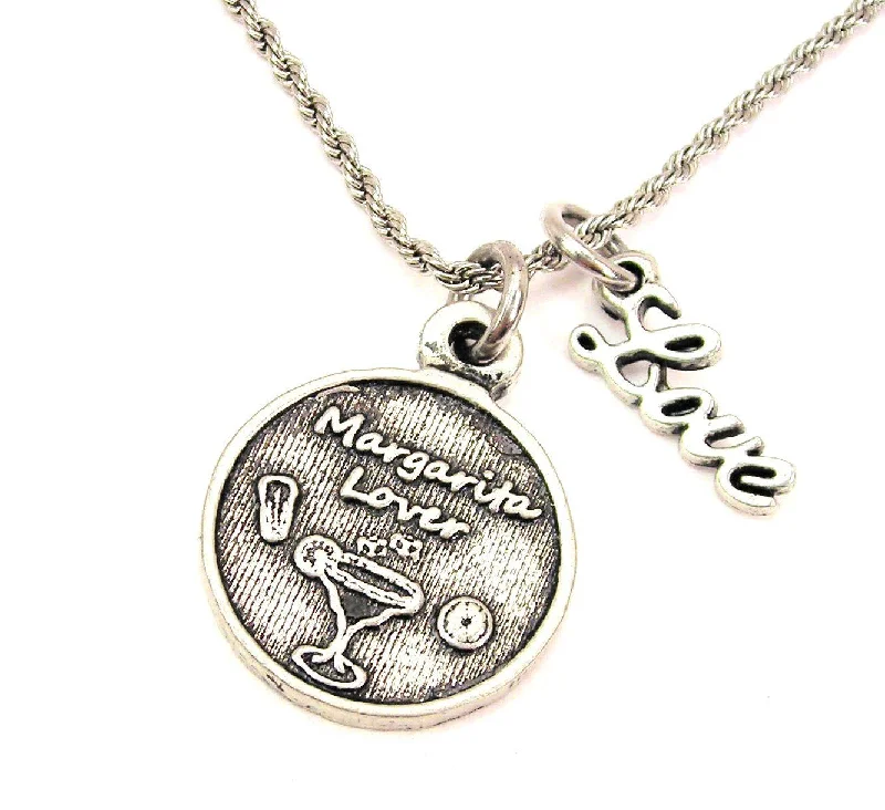 Silver Chain with Gemstones-Margarita Lover 20" Chain Necklace With Cursive Love Accent