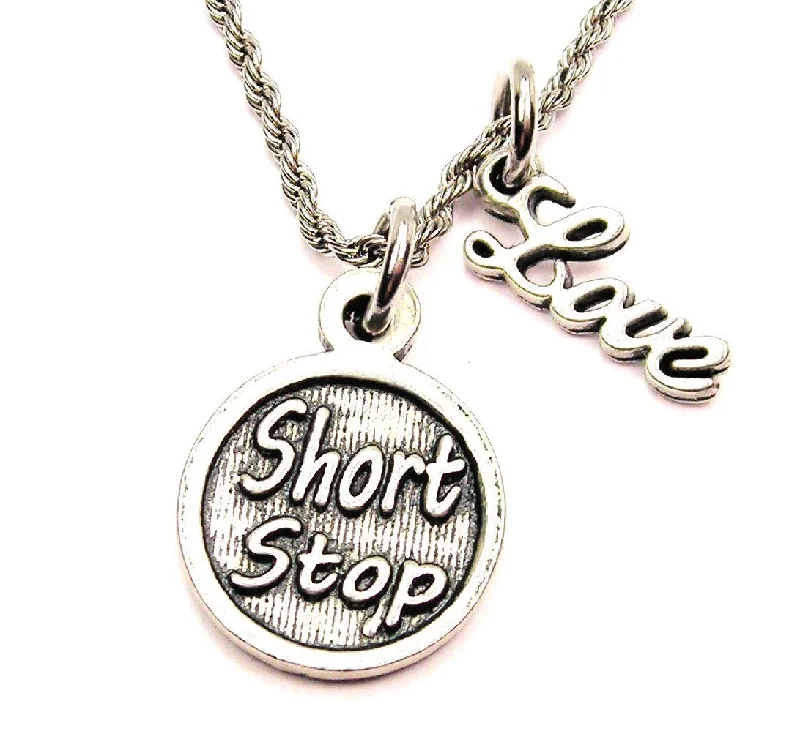 Personalized Heart Necklace-Short Stop 20" Chain Necklace With Cursive Love Accent