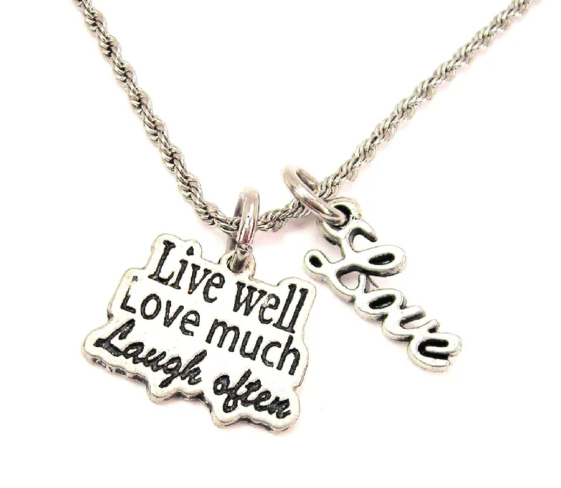 Gold Pendant Necklace-Love Well Love Much Laugh Often 20" Chain Necklace With Cursive Love Accent