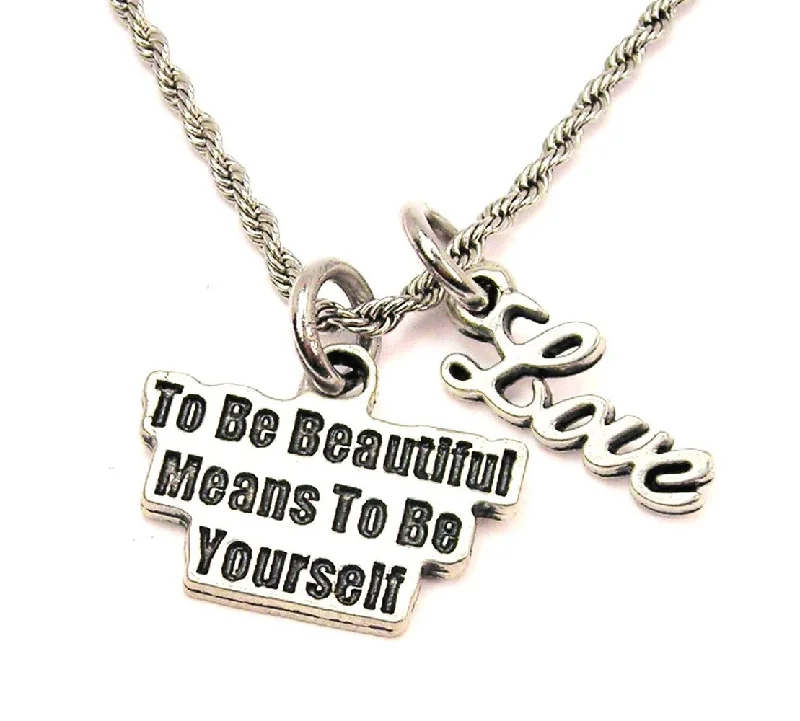 Layered Chain Pendant Necklace-To Be Beautiful Means To Be Yourself 20" Chain Necklace With Cursive Love Accent