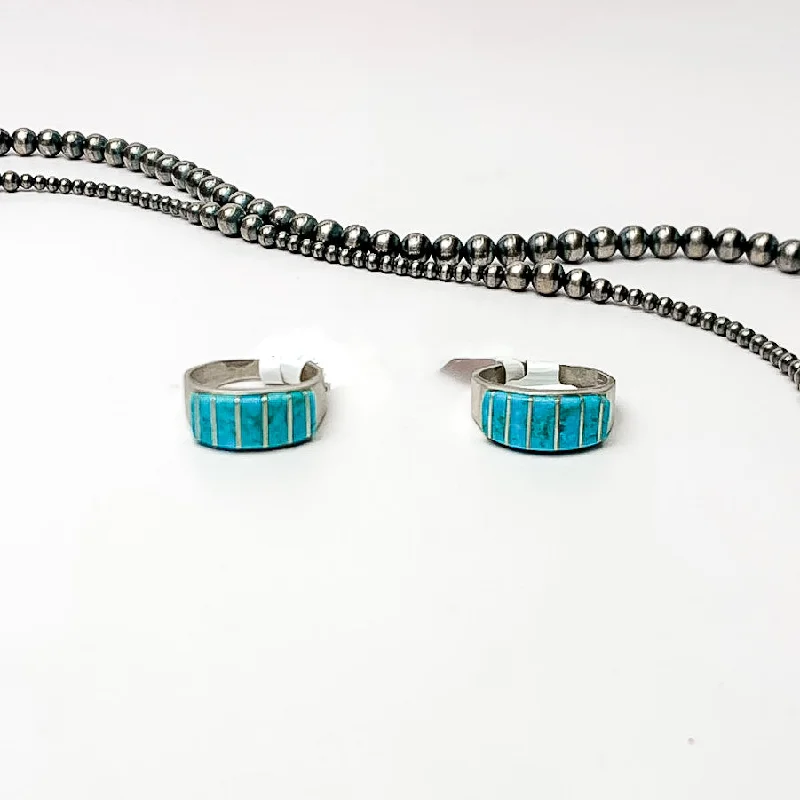 Wedding Ring Set for Women-Rita Ybarra | Navajo Handmade Sterling Silver Band Ring with Blue Turquoise